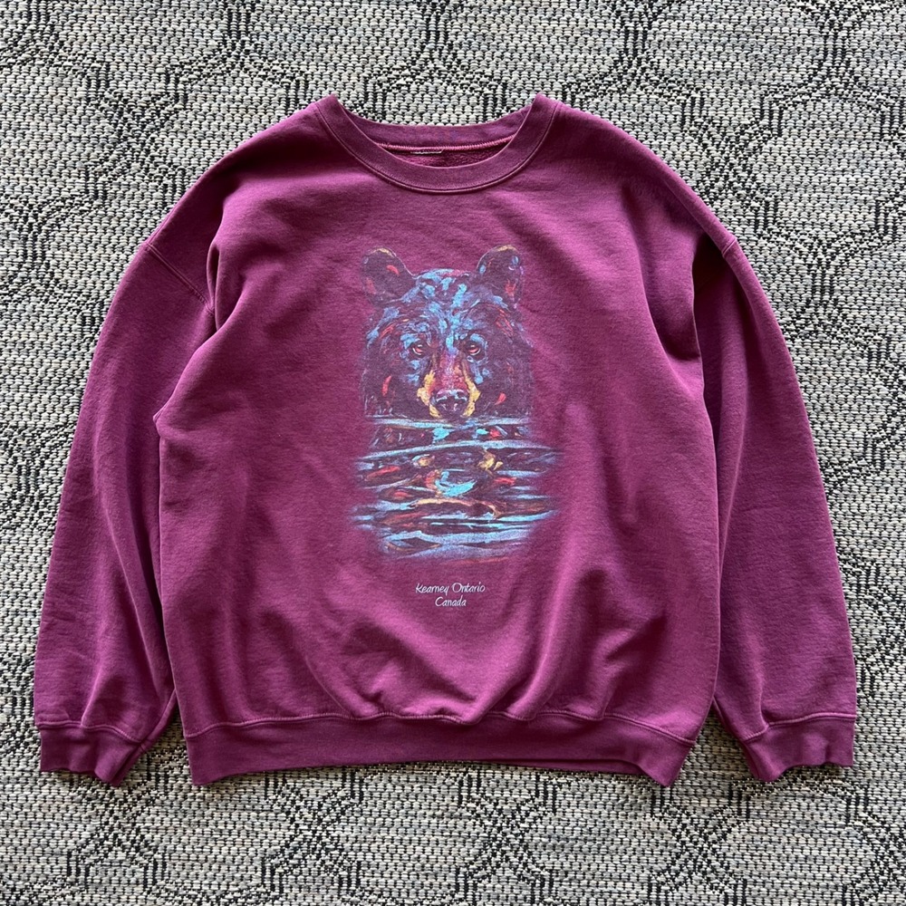 Vintage Nature Sweatshirt Unisex XL Maroon Bear Animal Ontario Canada Outdoors
